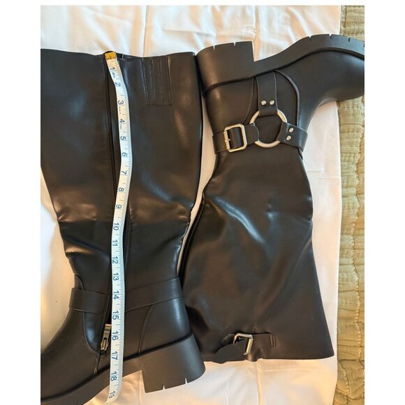 Extra Wide Calf Knee High Black Faux Leather Women's Sz 10W Biker Style NIB - Picture 7 of 7